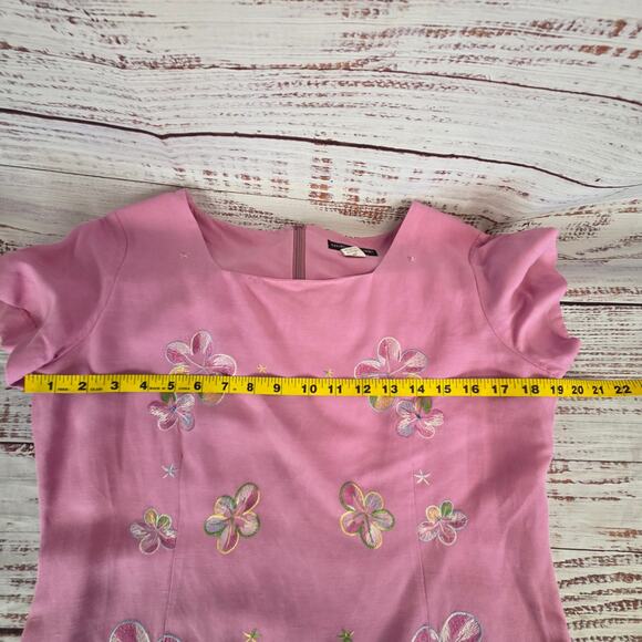 Vintage Silk Linen 8 Dress 10 Blazer Set Pink Pastel Embroidered Coquette Floral - Picture 11 of 16